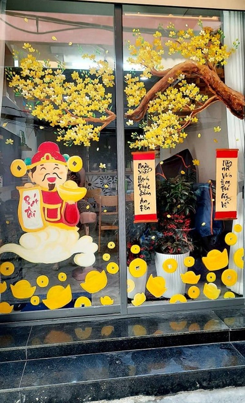 trang trí tết trên cửa kính 2025 cho khách sạn 4