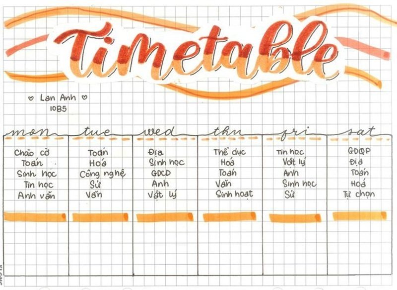 trang trí thời khóa biểu 1