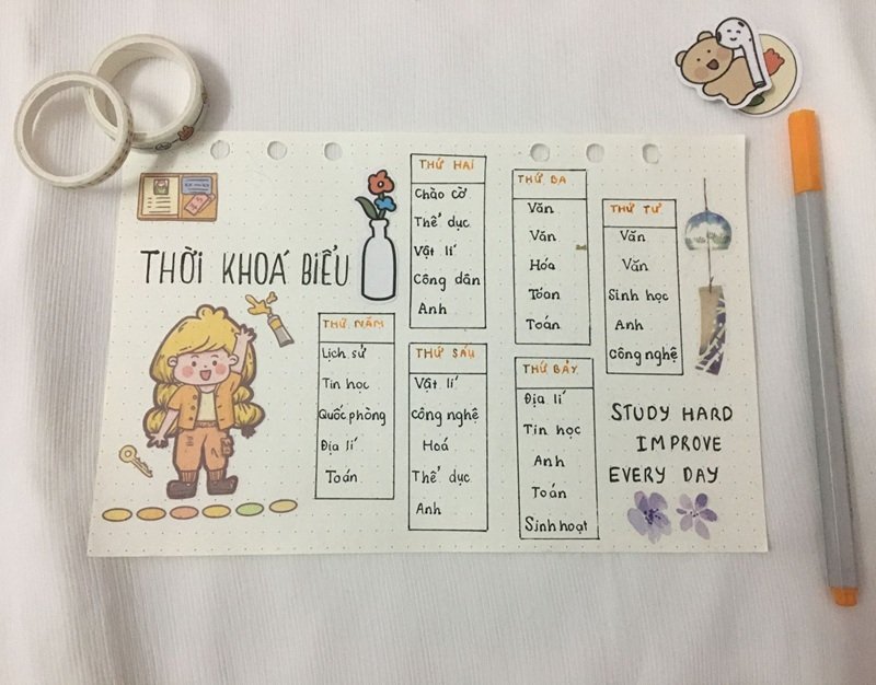 trang trí thời khóa biểu 30