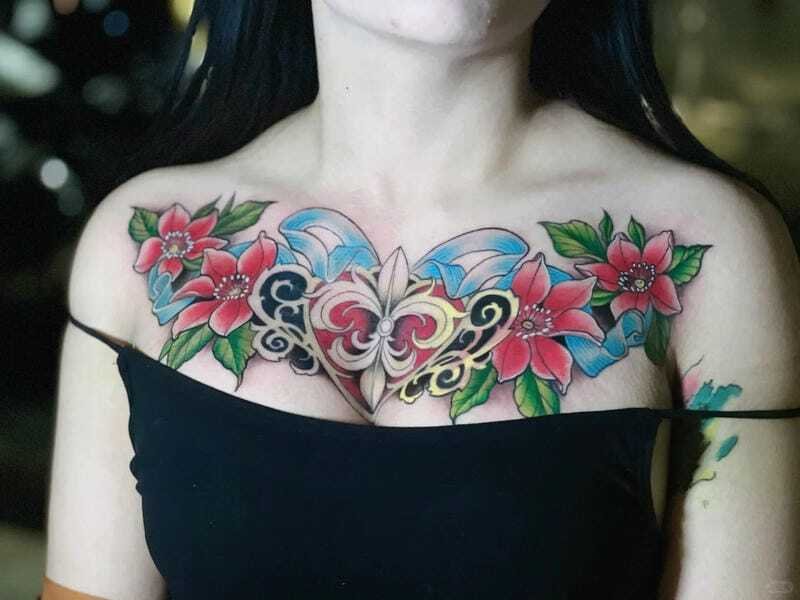 Mẫu xăm vú hoa hồng mang vẻ đẹp quyến rũ nổi bật