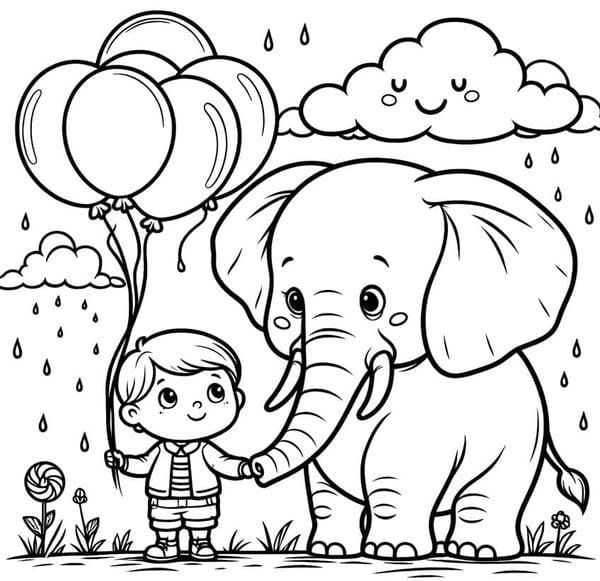 hình ảnh con voi cho trẻ tô màu