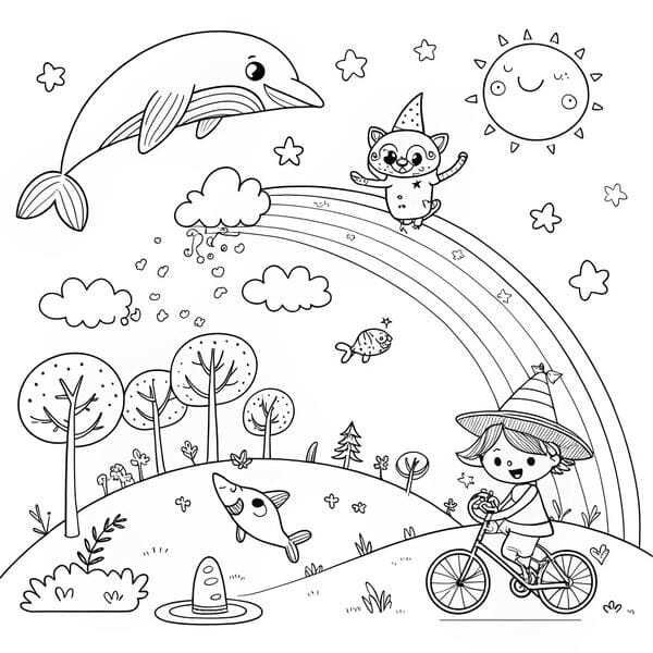 hình cầu vồng cho bé tô màu