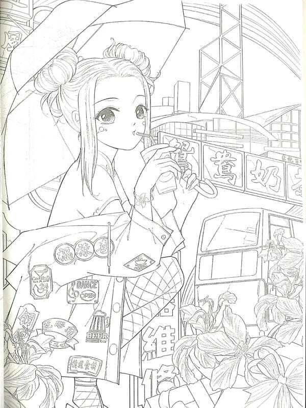 tranh tô màu anime girl ngầu​ 21