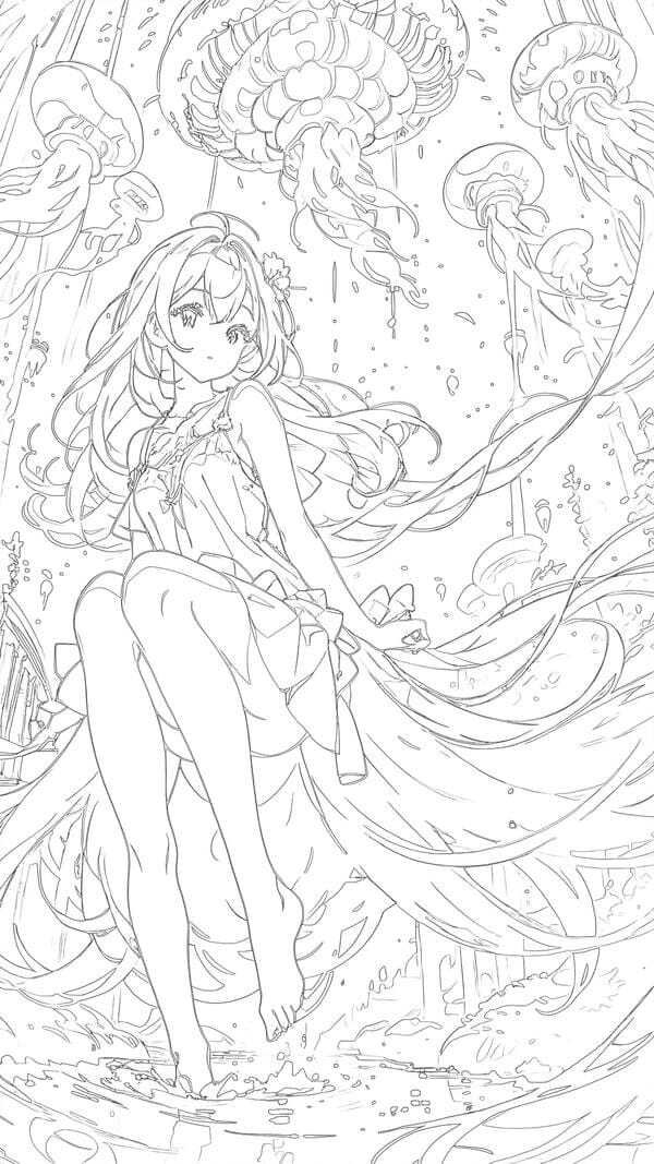 tranh tô màu anime girl ngầu​ 32