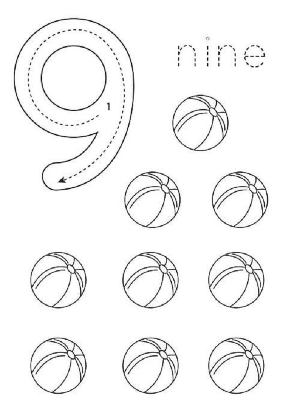 tranh tô màu bé học số 9