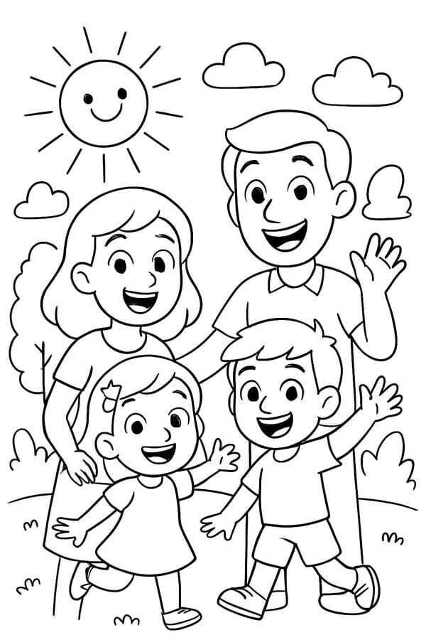 tranh tô màu gia đình 4 người 4