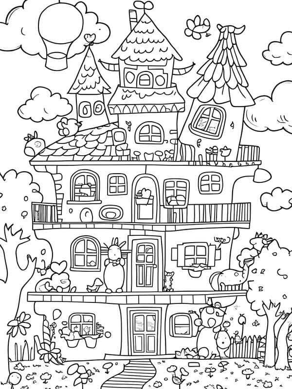 tranh tô màu ngôi nhà cao tầng 12