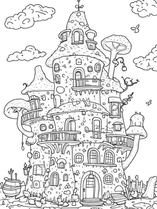 tranh tô màu ngôi nhà cao tầng 13