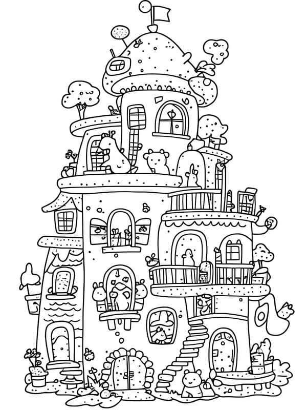 tranh tô màu ngôi nhà cao tầng 15