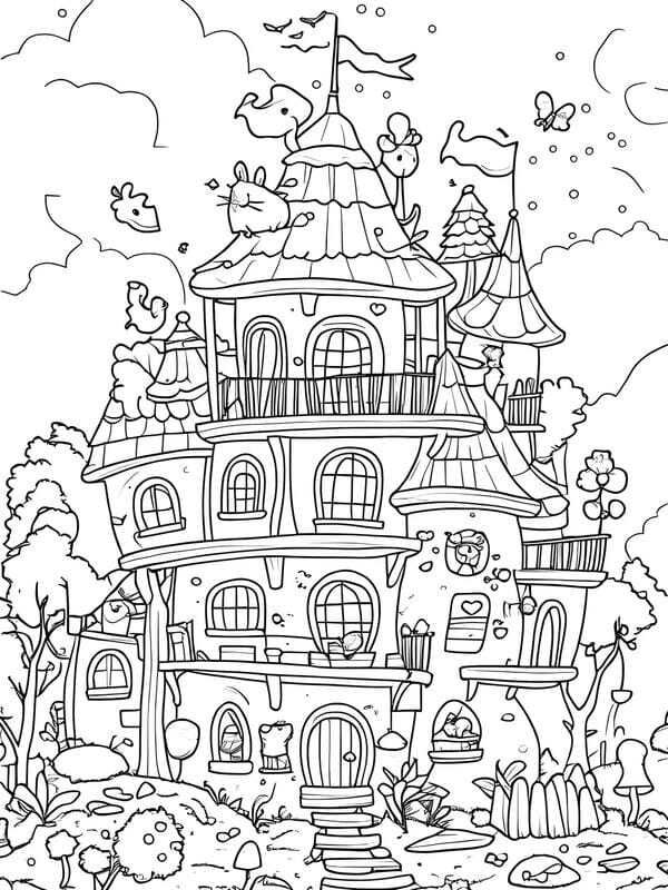 tranh tô màu ngôi nhà cao tầng 16