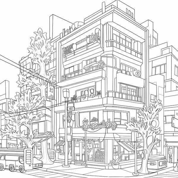 tranh tô màu ngôi nhà cao tầng 22