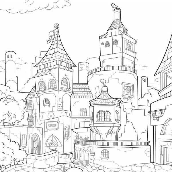 tranh tô màu ngôi nhà cao tầng 24