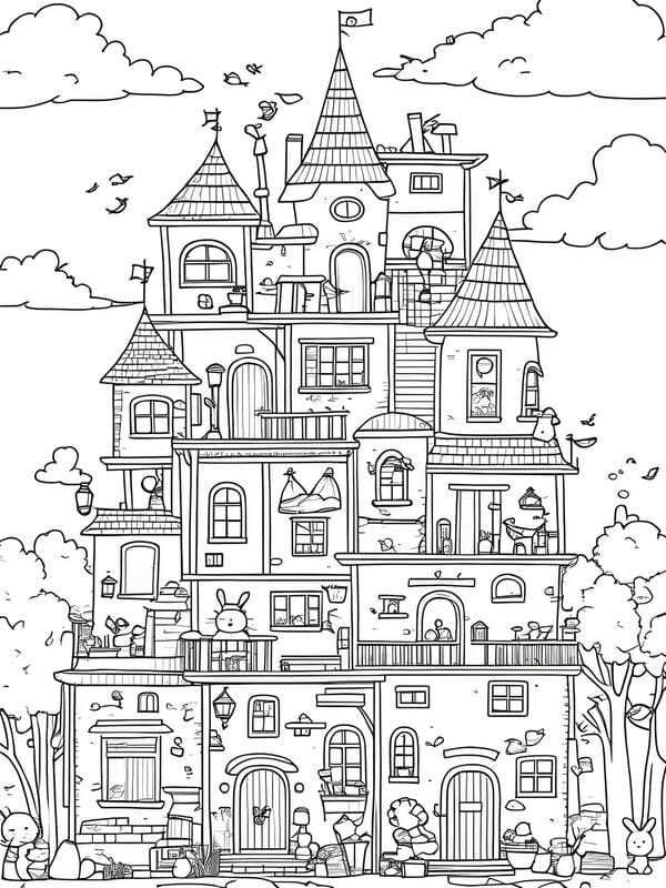 tranh tô màu ngôi nhà cao tầng 8