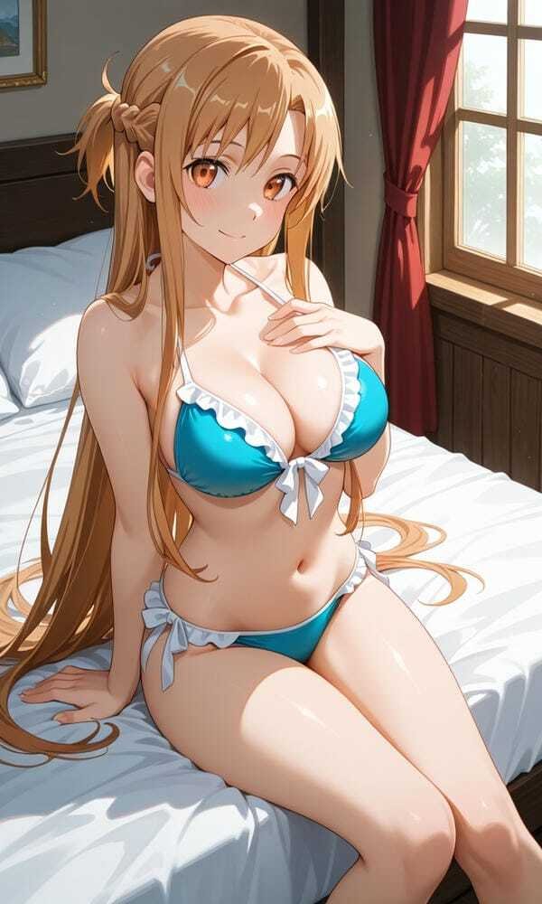 Ảnh gái anime mặc bikini trên bãi biển xanh