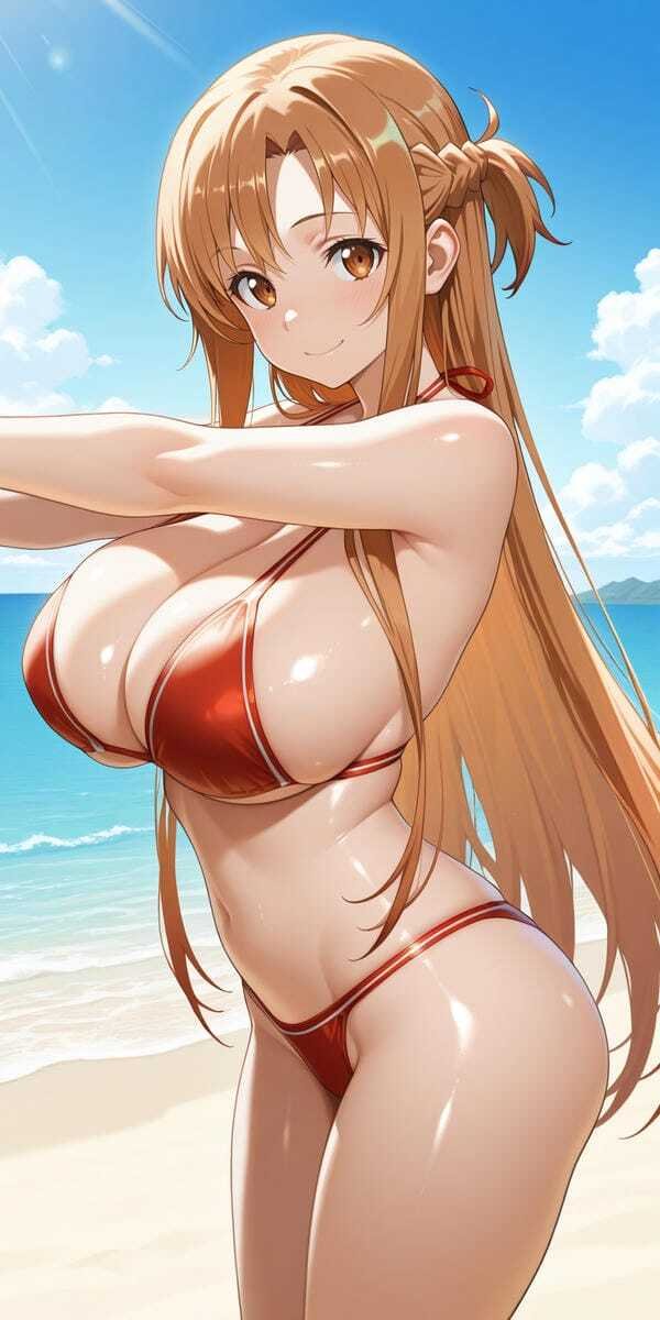 Ảnh gái anime mặc bikini giữa khung cảnh biển
