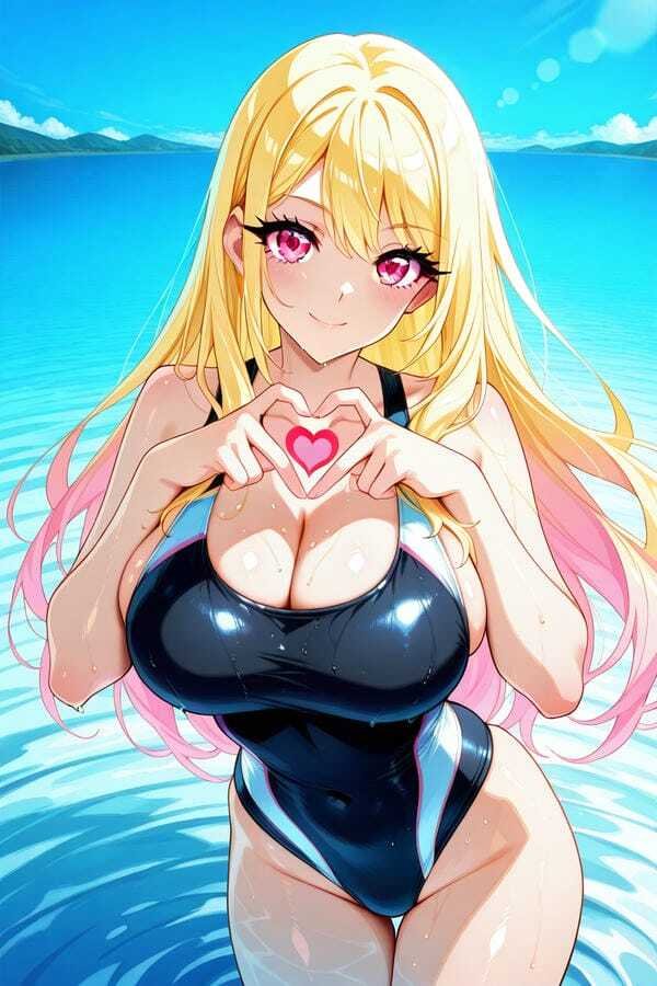 Cô gái anime mặc bikini giữa hoàng hôn đẹp