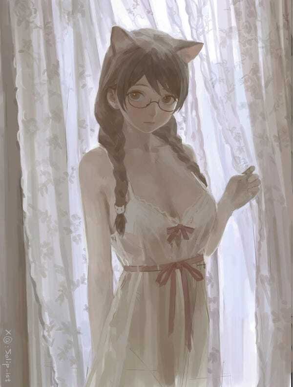 Ảnh gái xinh anime khoả thân với mái tóc dài bay