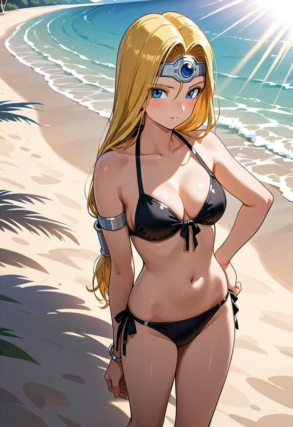 Gái xinh anime bên bãi biển