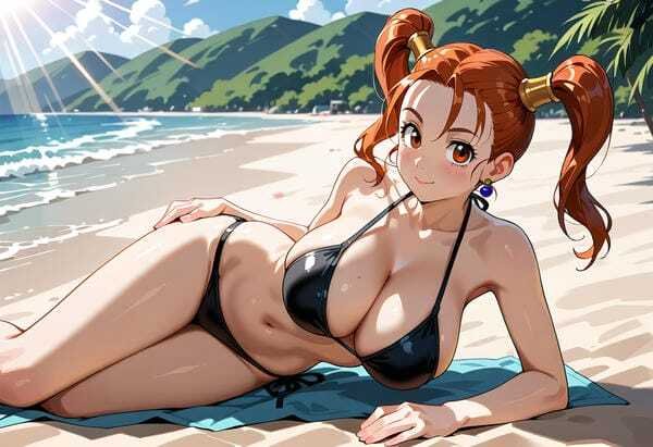Gái xinh anime mặc bikini đi biển