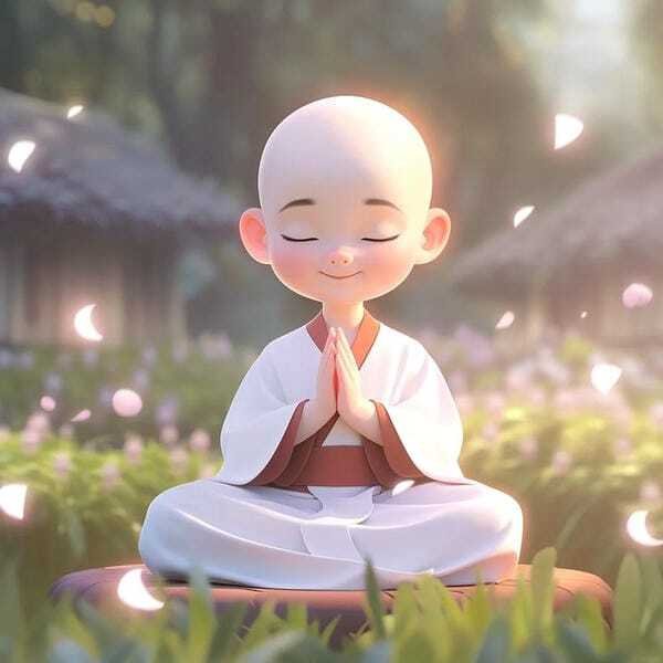 Hình chú tiểu thiền định trong không gian tĩnh lặng
