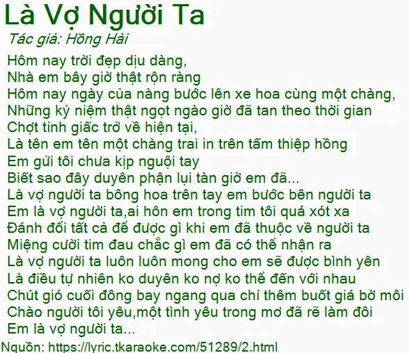 Bìa lời bài hát Vợ Người Ta