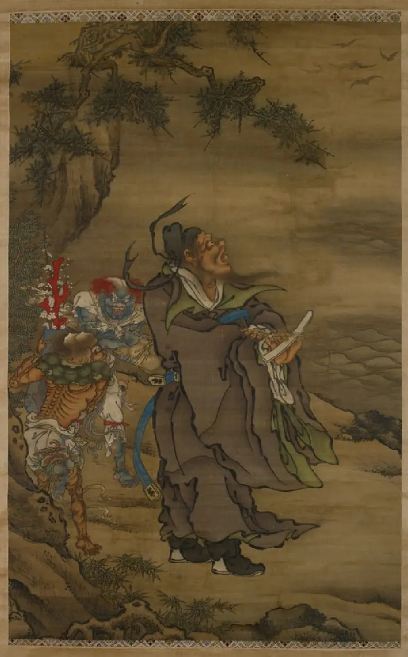 Tranh vẽ Zhong Kui với dơi