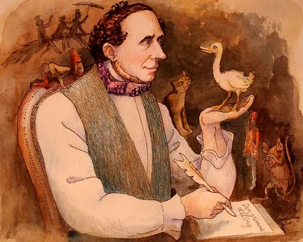 Hans Christian Andersen trong một bức tranh minh họa